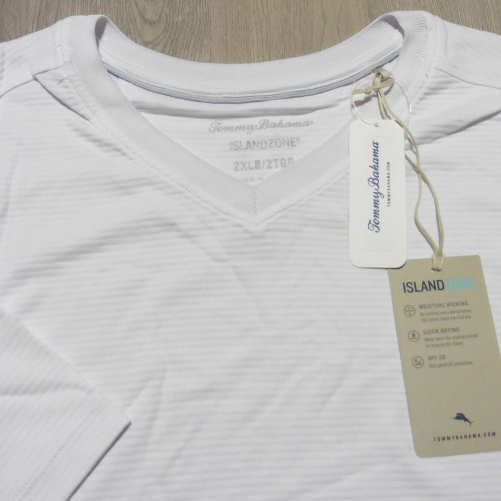 TOMMY BAHAMA Mens 2XLB 2XL BIG T SHIRT COASTAL CREST V NECK WHITE HAWAIIAN