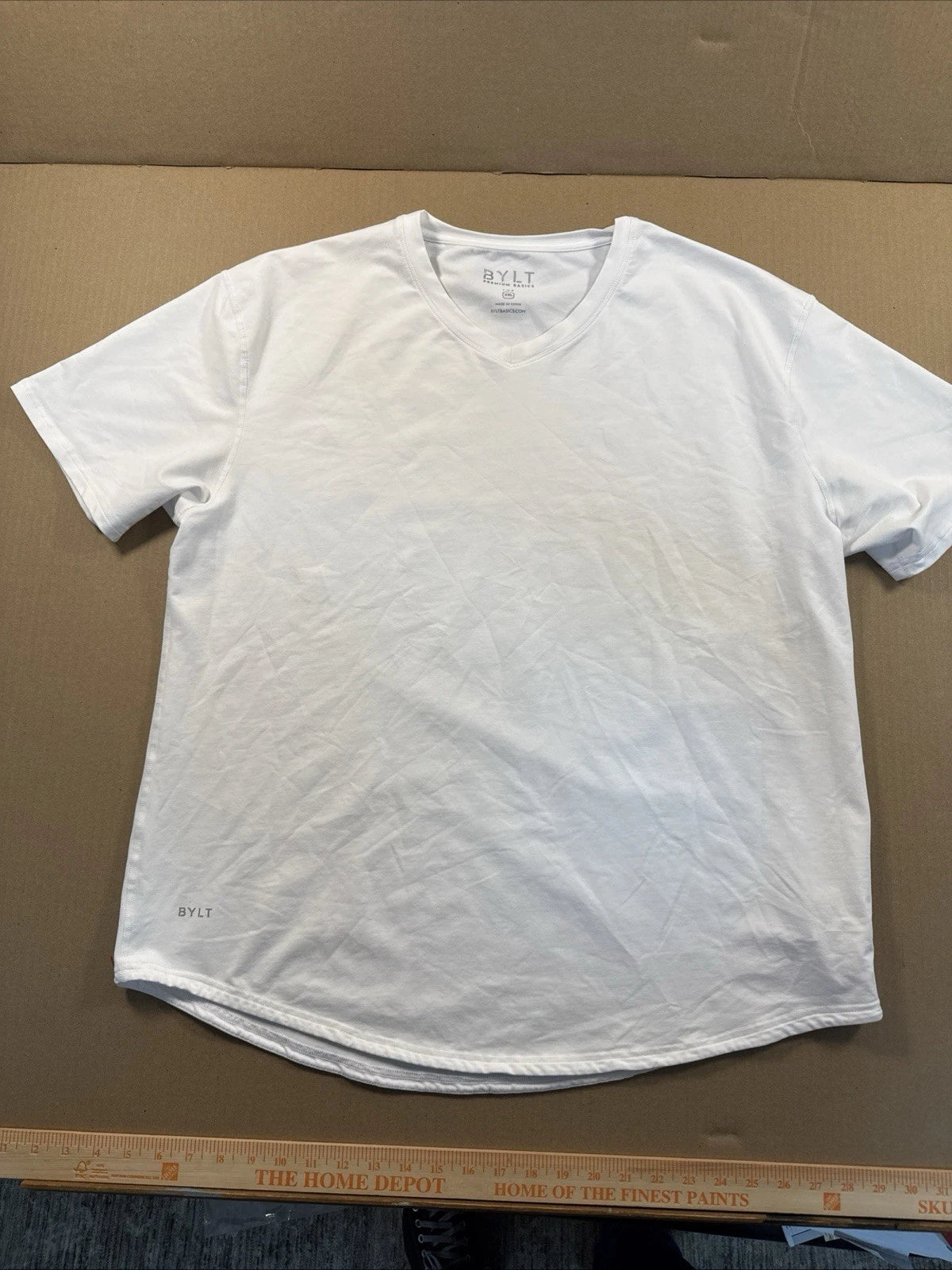 Bylt Shirt Men XXL White Drop Cut Lux Premium Basics V Neck Short Sleeve Tee