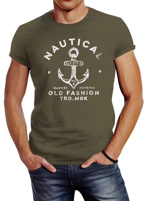 Neverless® Men's T-Shirt Anchor Motif Lettering Nautical Old Fashion Retro