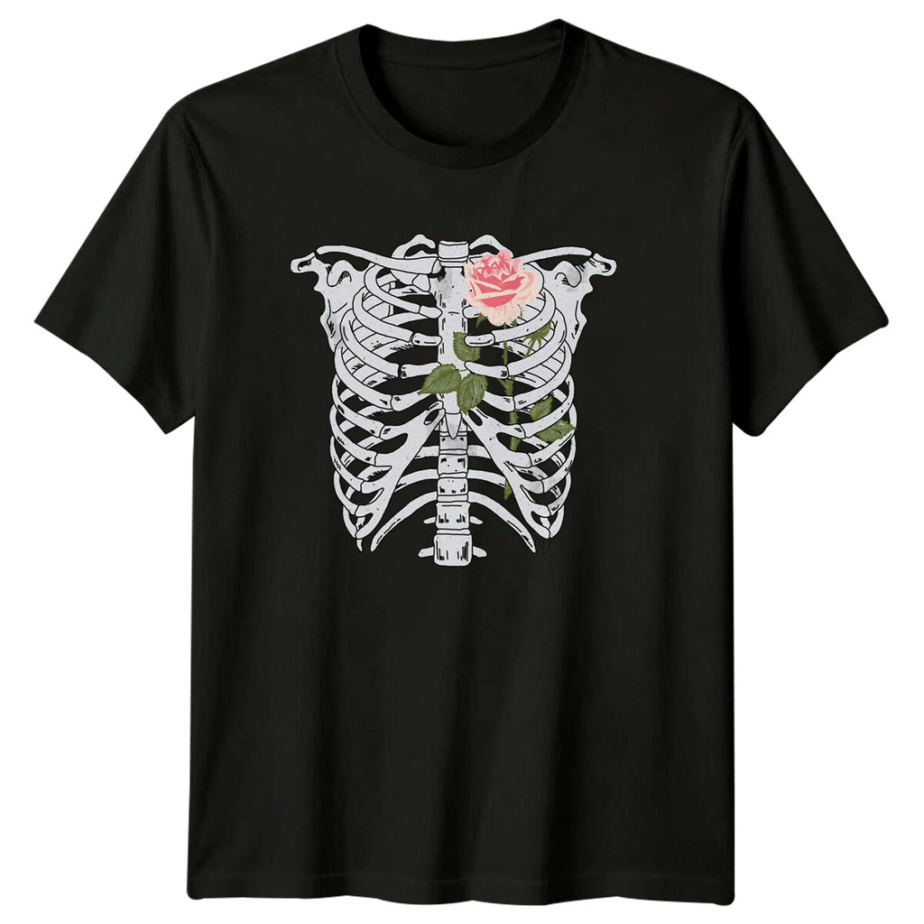 Gothic Rose Skeleton Ribcage Floral Aesthetic Women's Men's T-Shirt