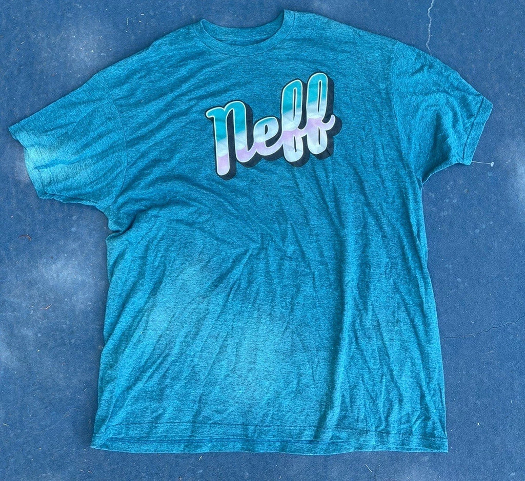 Neff Mens T-Shirt XXL Teal Heather Blue 2XL Pink Logo Skater Streetwear