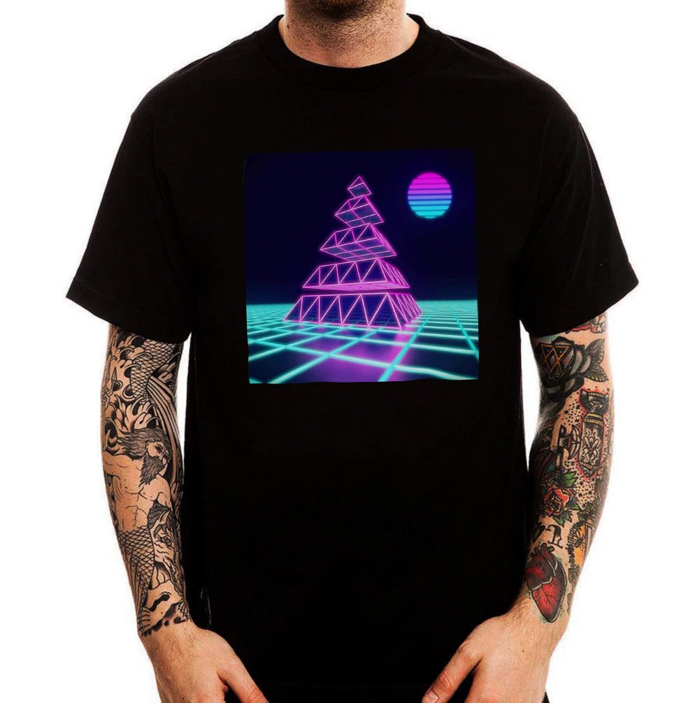 Vaporwave Rising Sun Pyramid Aesthetic Men's Cotton T-Shirt Top Tee