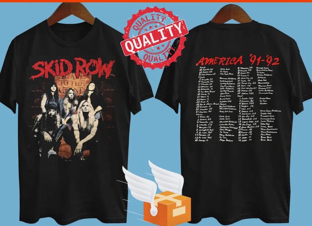 Skid Row 1992 Tour 2 Side Black T-Shirt All Size