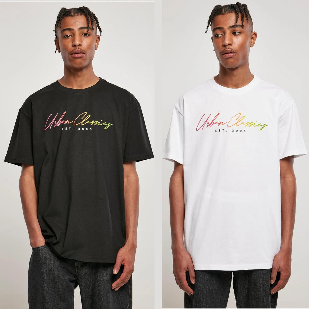 Urban Classics Script Logo Tee T-shirt Oberteil Shirt Oversize Jersey Print Bunt