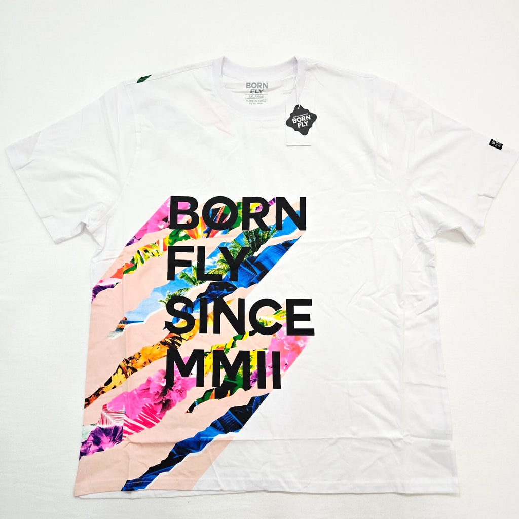 Born Fly Men's Big & Tall T-Shirt Blue Yellow White Design Graphic TShirt 5XL