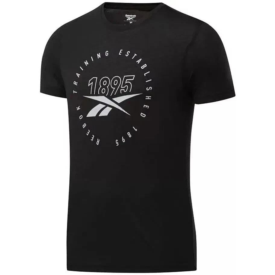 REEBOK FU3134 T-Shirt Graphic Series Speedwick Tee Czarny Slim Fit Shirt Size L