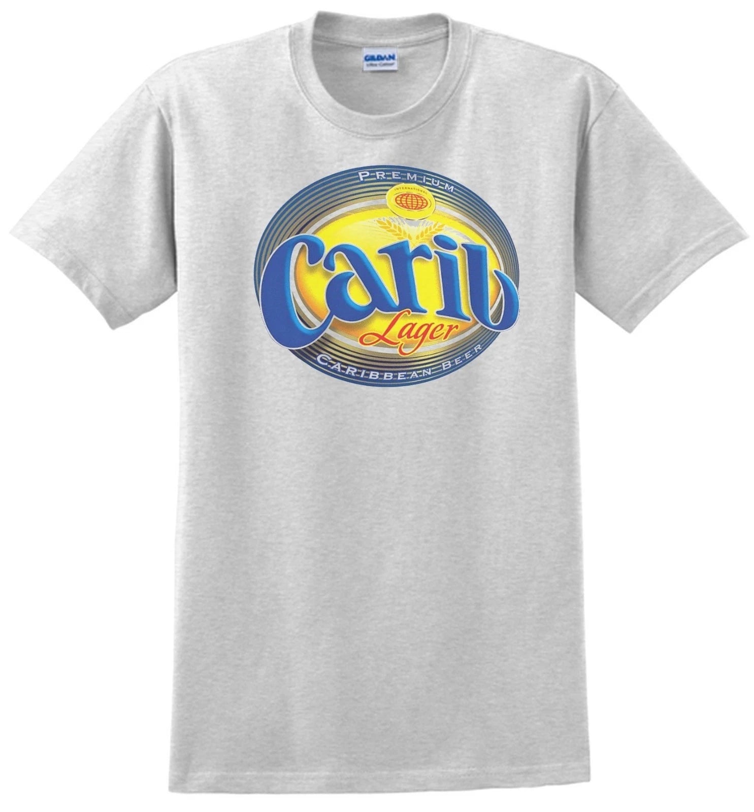 Carib Beer T-shirt. Trinidad W.I. Ash, Khaki, Yellow, White. S - 3-XL all cotton