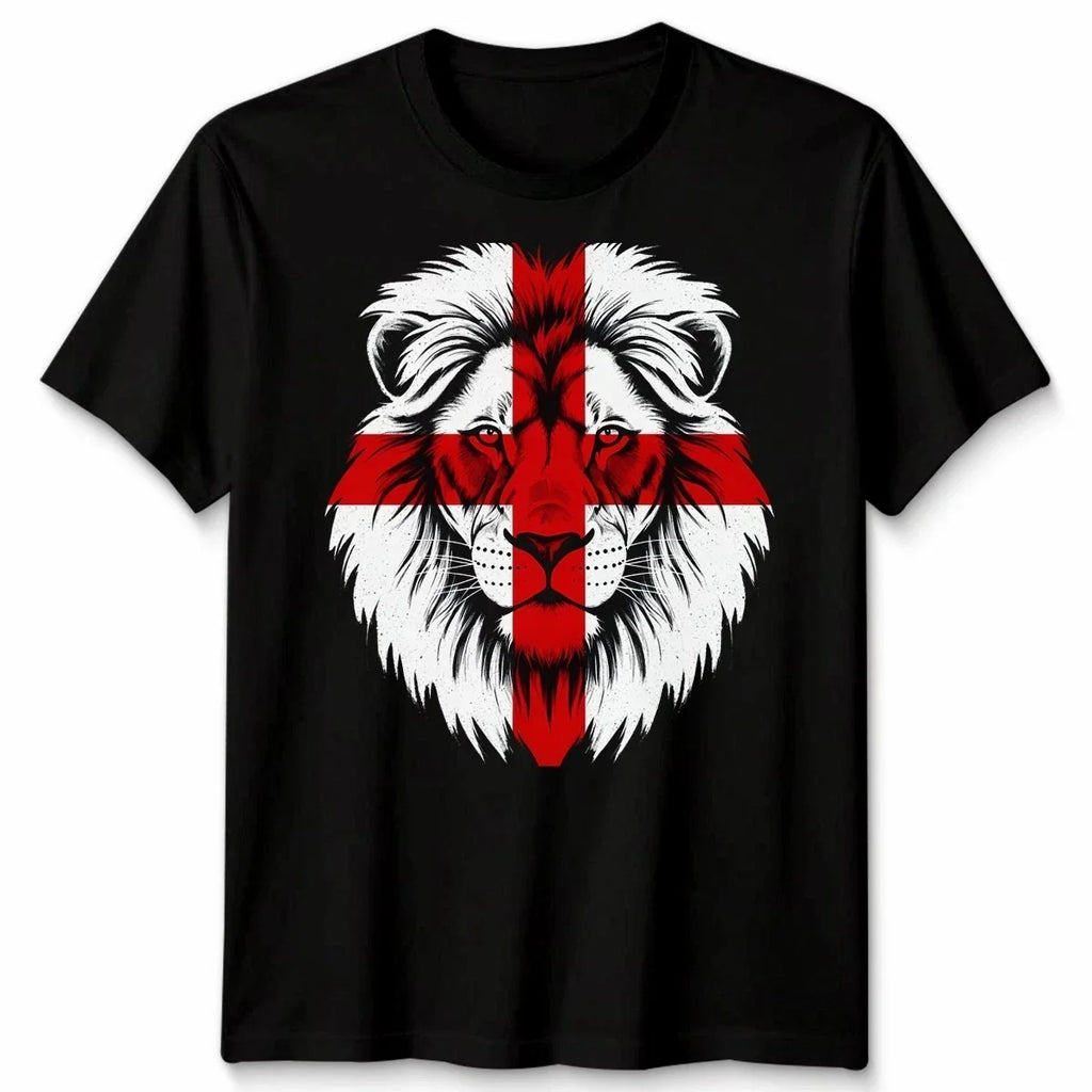 England Lion T-Shirt St George Cross Flag British Pride Mens Graphic Tee Black