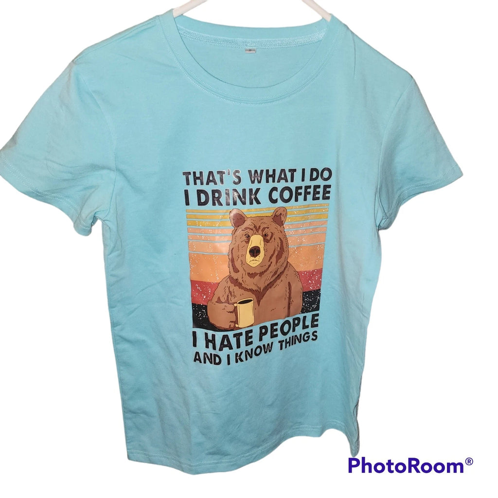 Coffee bear Light Blue Size S T-shirt I hate people and I know things