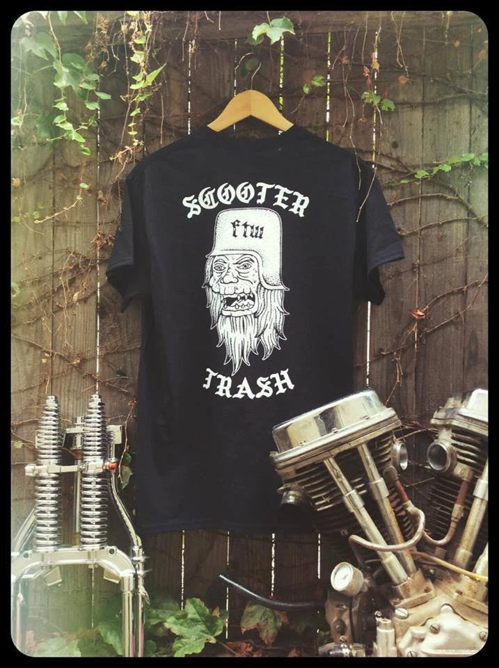 SCOOTER TRASH black 100% cotton ugly mutant helmet panhead shovelhead engine