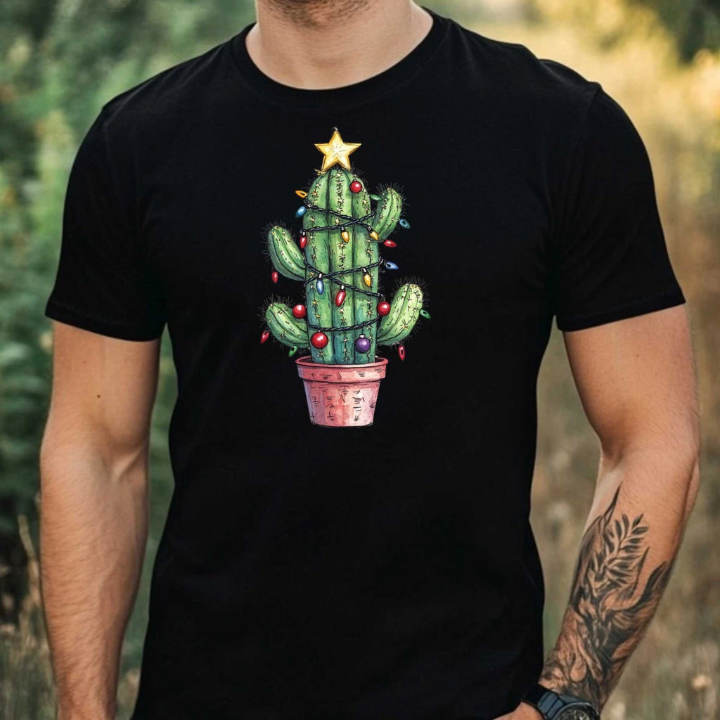 Mens Cactus Christmas Theme Cotton T-Shirt Size XS to 5XL