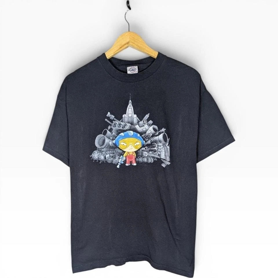 Y2K Stewie and His Toys Graphic Family Guy Graphic T-Shirt Mens Large Black