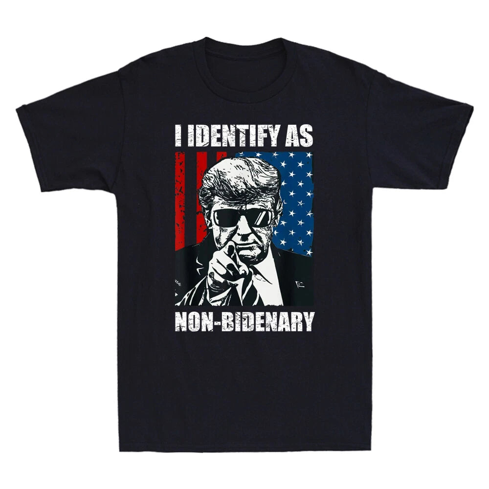 I Identify As Non Bidenary American Flag Patriots Funny Joke Meme Men's T-Shirt