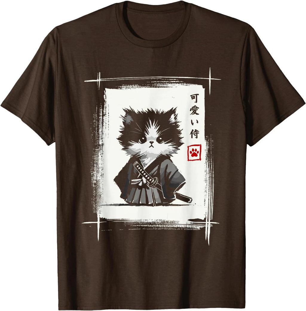Samurai Cat Japanese Art Sumi-e Novelty Kawaii Funny Cat Unisex T-Shirt