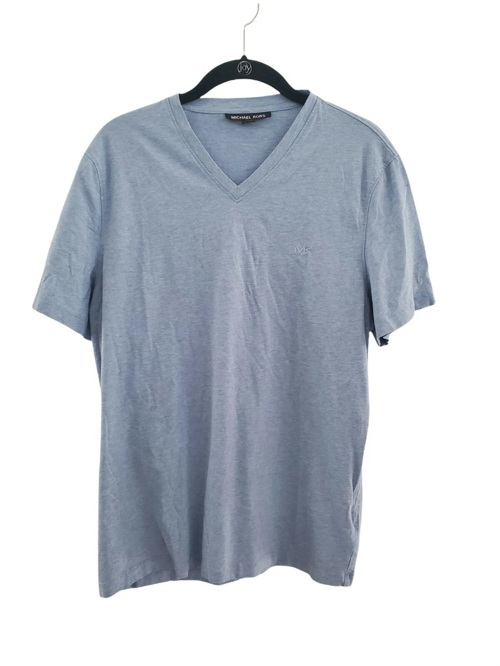 Michael Kors V Neck Shirt Mens Large Blue Short Sleeve Cotton Casual Top