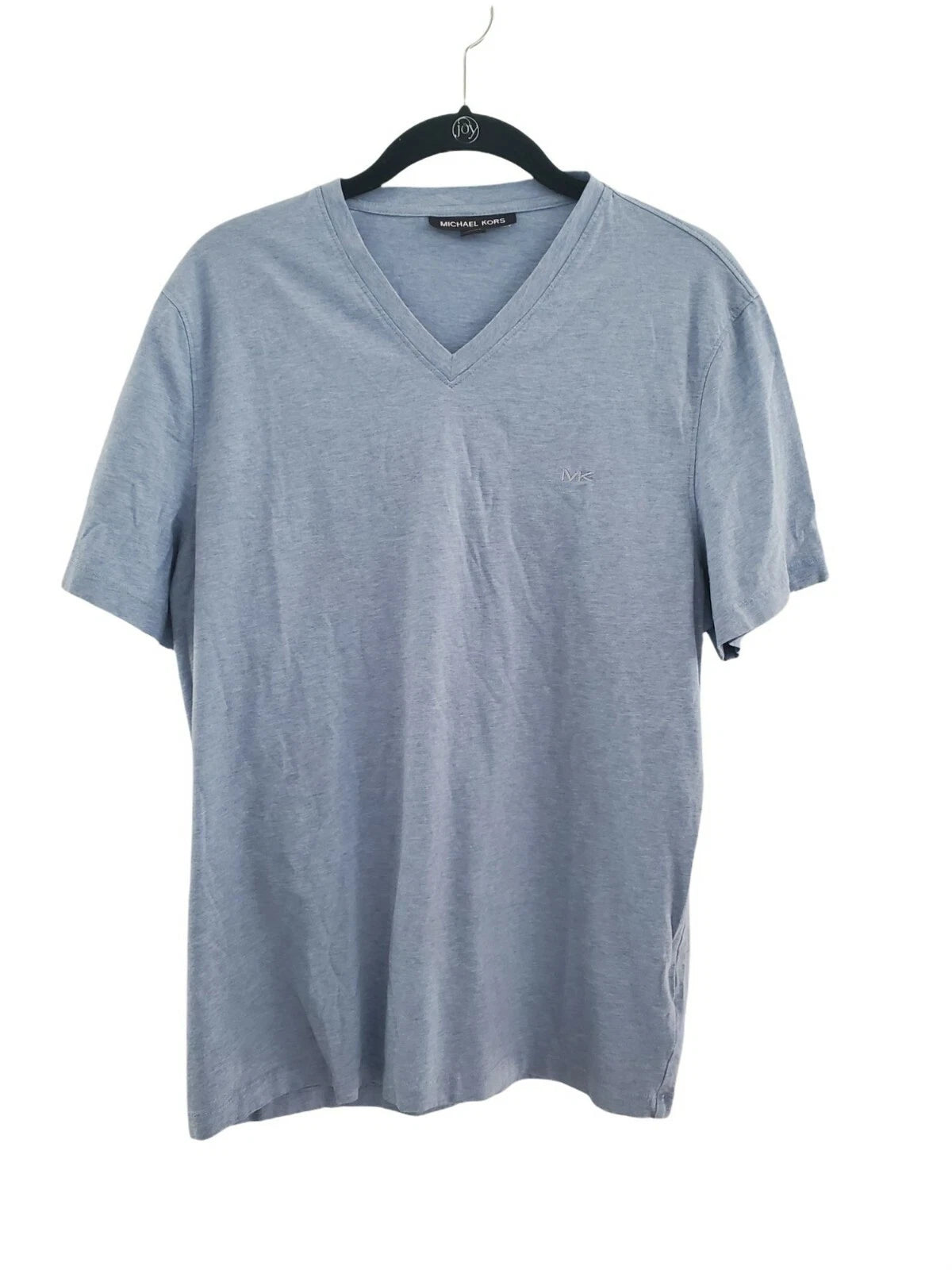 Michael Kors V Neck Shirt Mens Large Blue Short Sleeve Cotton Casual Top