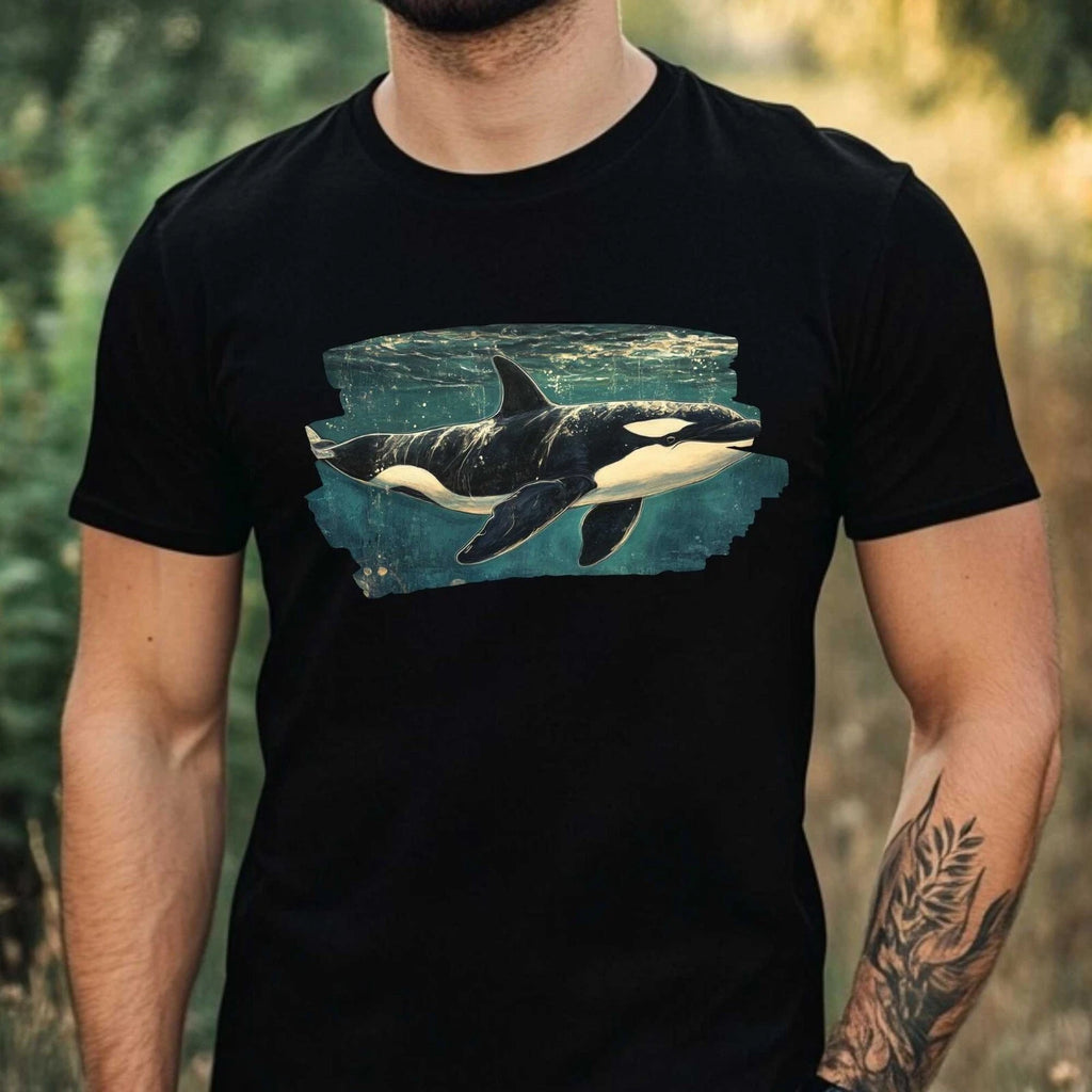 Mens Orca Wahl Sea Motif Cotton T-Shirt Size XS to 5XL