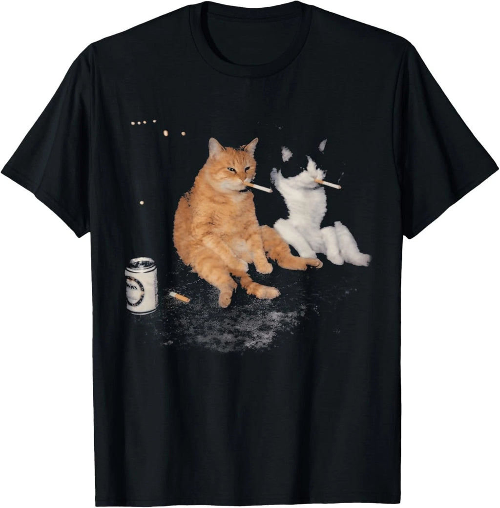 Funny 2 Smoking Cats Drinking Beer Smoking Kitten Cat Meme T-Shirt