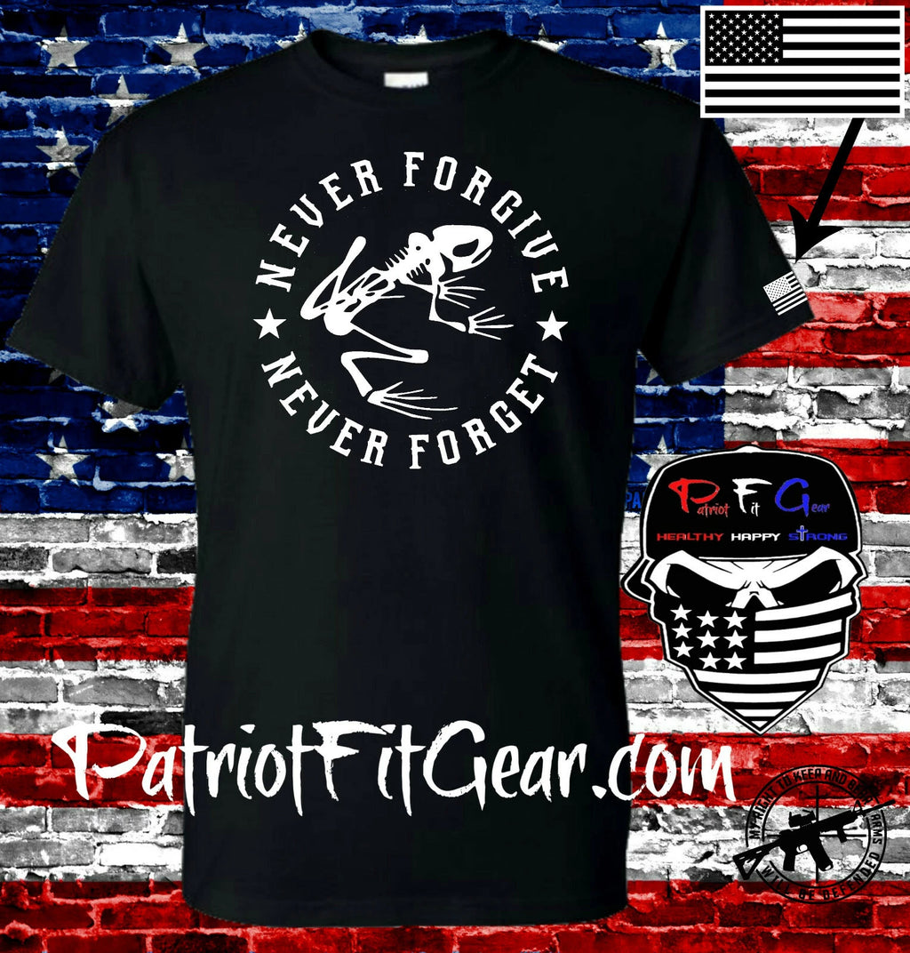 t shirt,Bone Frog,Never Forgive,Molon Labe,Patriot,Military,Militia,Seal Team