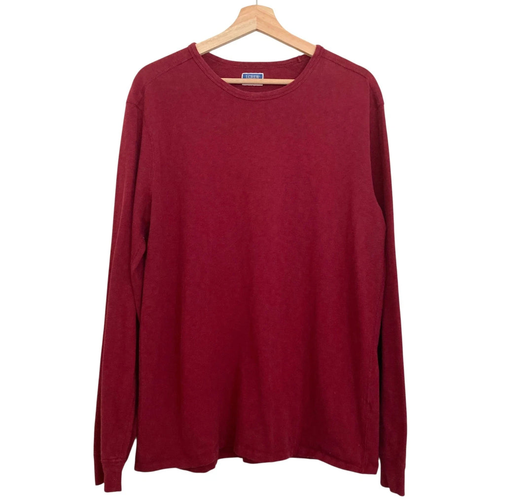 J CREW FACTORY Long Sleeve Crewneck Tee Shirt Mens Size L Cotton Burgundy Red