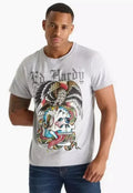 Ed Hardy Mens XL Rhinestone Battle Skull Tattoo Graphic Shirt Gray Y2K Vintage