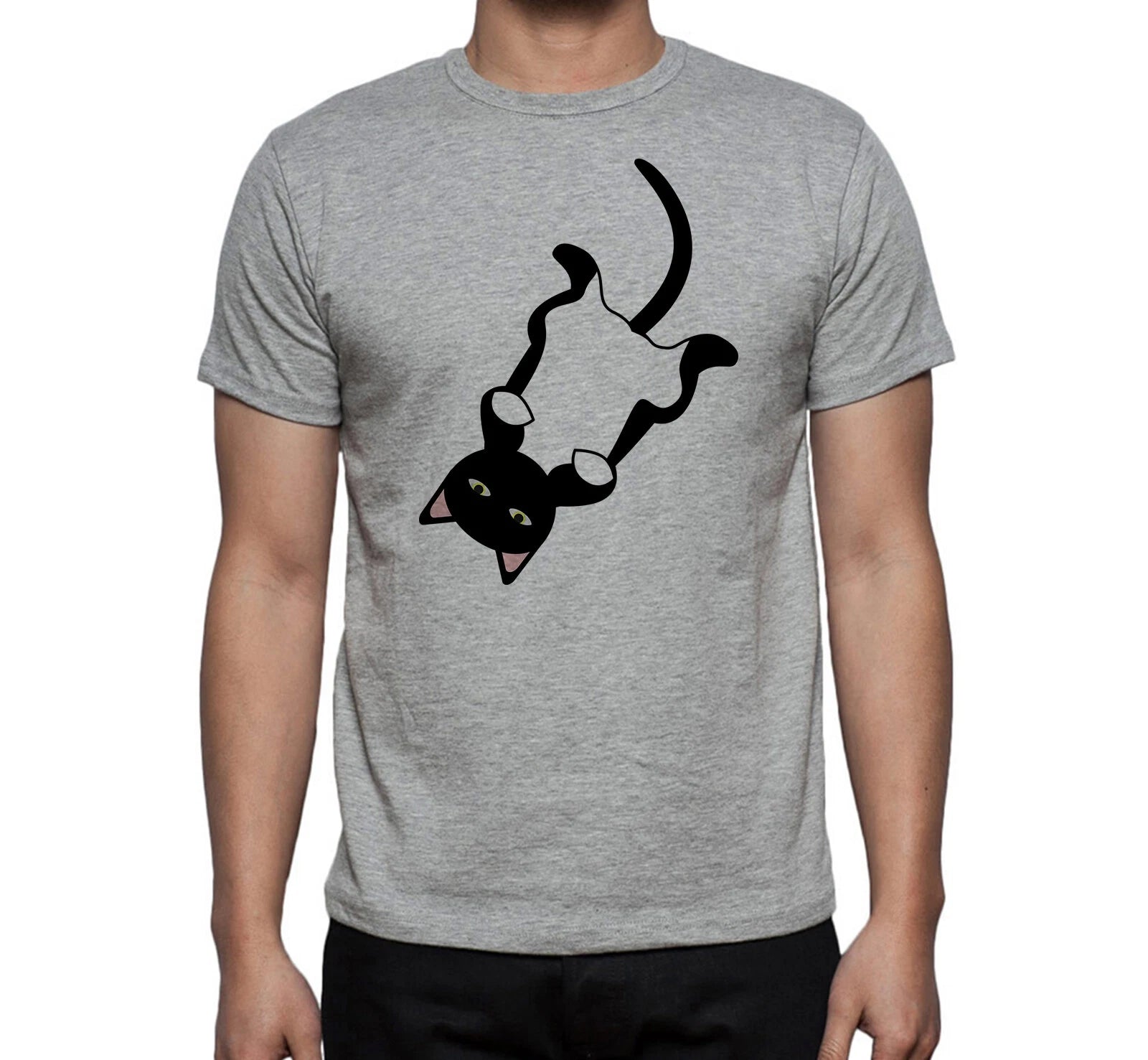 Crazy Cat Japanese Anime Trendy Grey Printed Cotton Men's T-shirt Top Tee