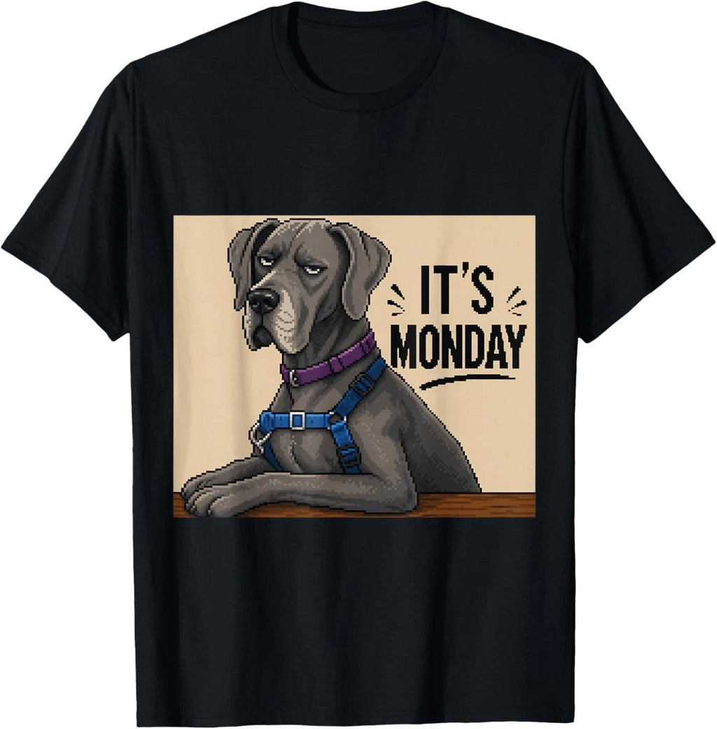Funny Grumpy Dog Monday Pixel Art Great Dane T-Shirt
