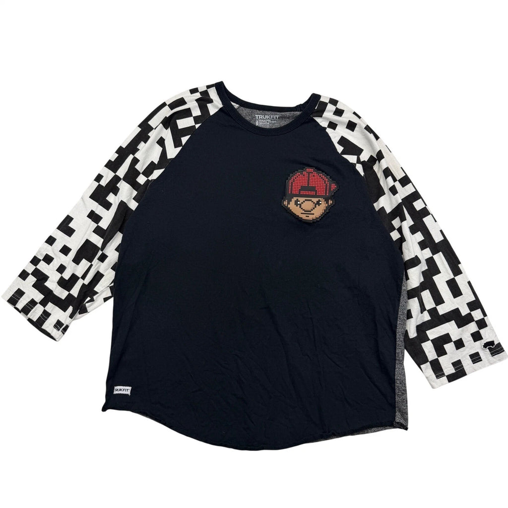 TruKFit Men's 2XL Black Pixelated Raglan 3/4 Sleeve Graphic T-Shirt Rare