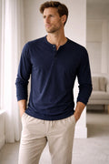 Onia Long Sleeve Henley Shirt Mens M Navy Minimalist Casual