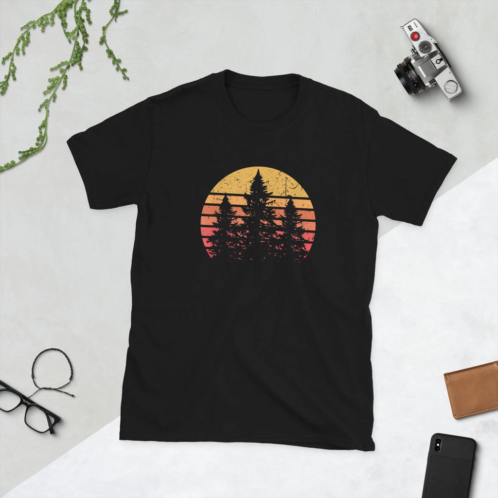 Retro Sun Minimalist Pine Tree Design - Graphic T-Shirt