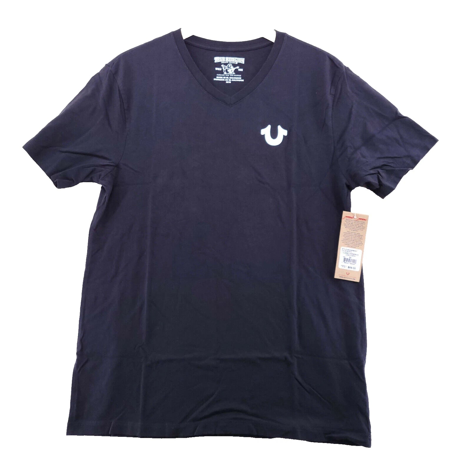 True Religion Classic Horseshoe Logo V-Neck Men's Size M Black Cotton T-Shirt