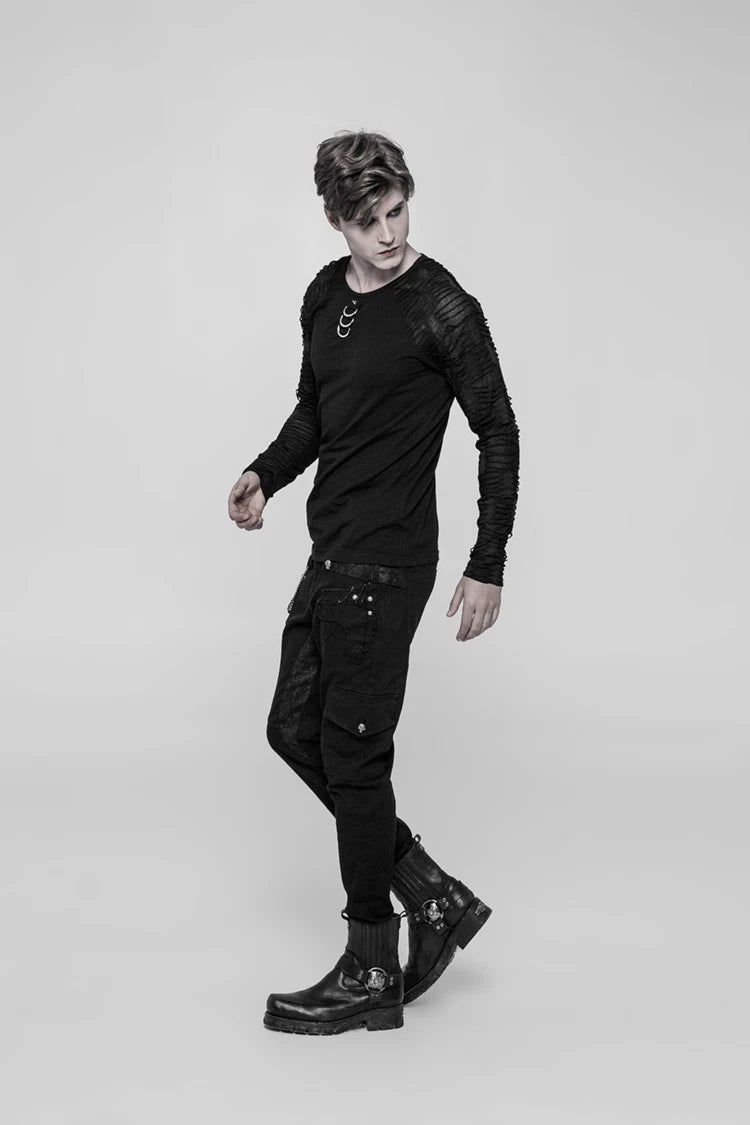 Punk Rave Rock Fashion Casual Slim-Fitting Black Gothic Men Long Sleeve T-shirt