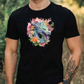 Mens Watercolour Floral Dragon Motif Cotton T-Shirt Size XS to 5XL
