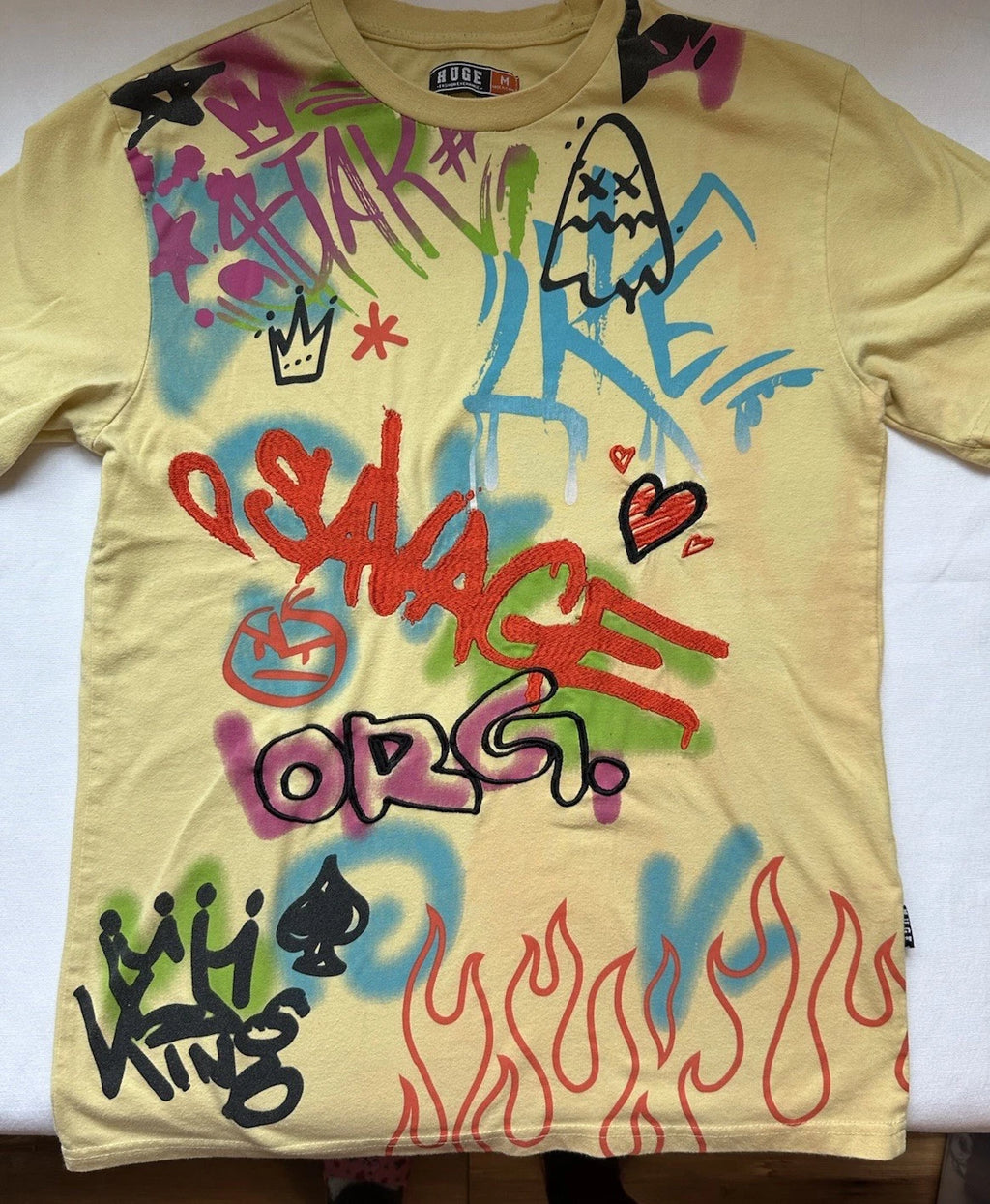 HUGE Fashion exchange Yellow Graffiti Tee T-shirt Size Medium Street Hip Hop