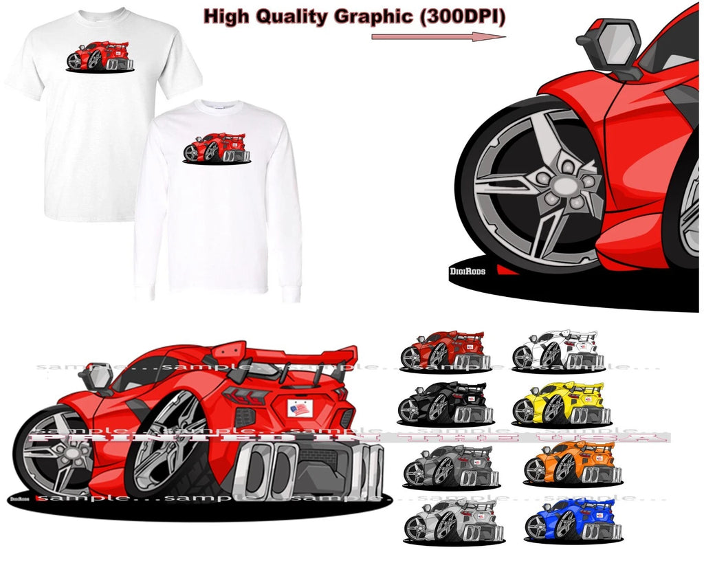 Chevrolet Chevy C8 Corvette Rear View Paint Colors DigiRods Cartoon Car T Shirt
