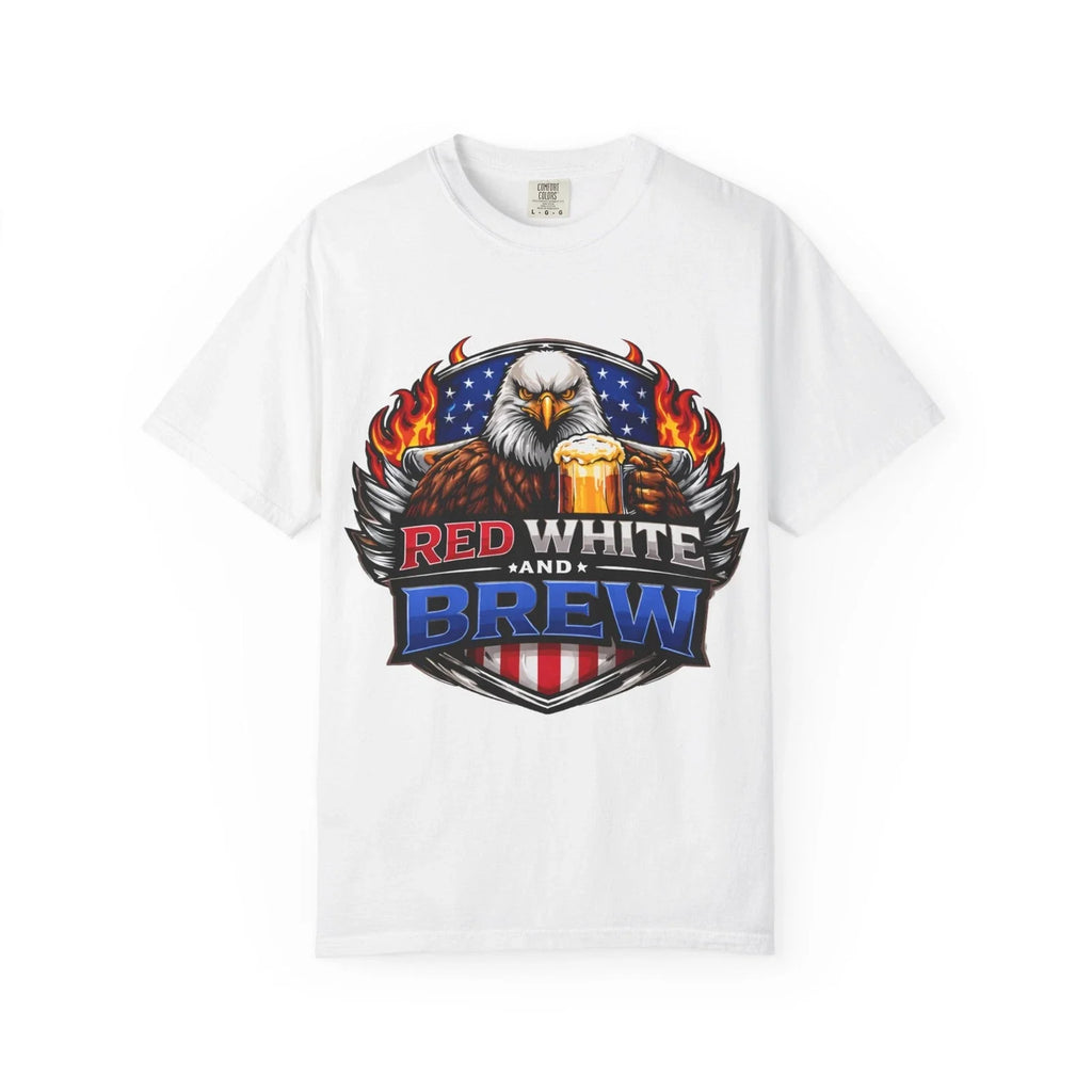 Red White and Brew eagle holding beer T-shirt | Patriotic beer tee