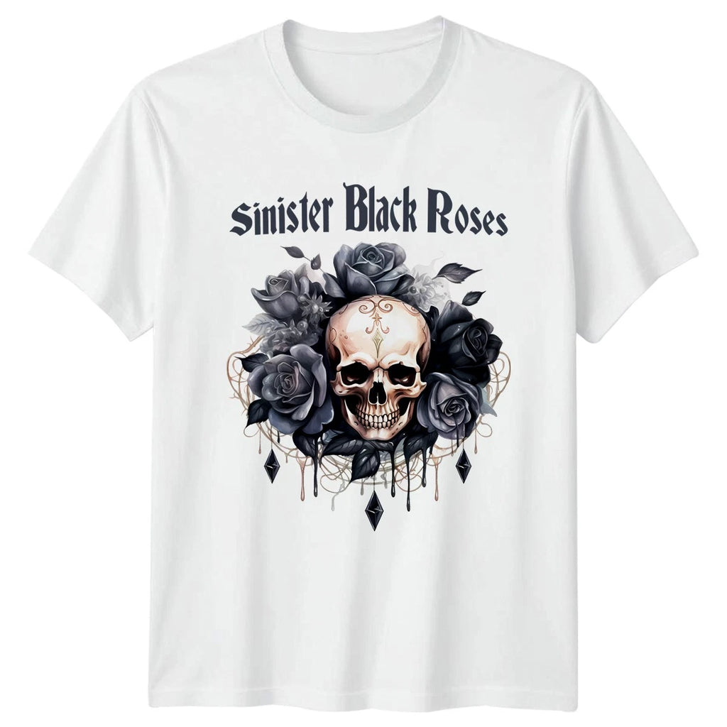 Sinister Black Roses T-Shirt Halloween Floral Skull Gothic Gift For Him And Her