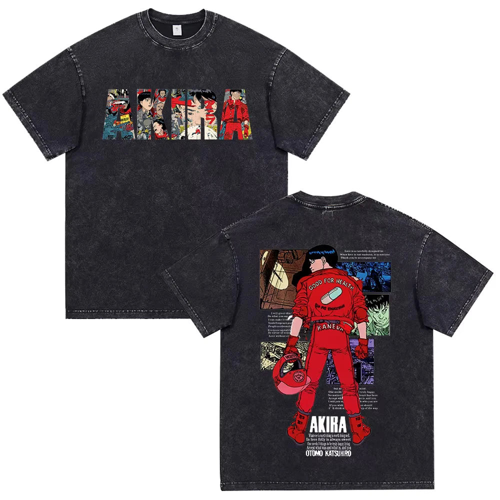 Akira Anime Shotaro Kaneda Washed Black Graphic Shirt Vintage Y2K Streetwear Tee
