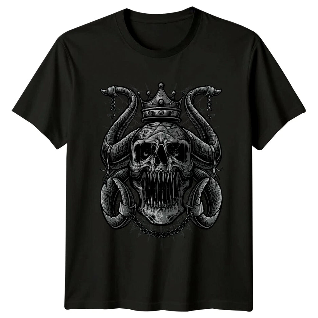 Crowned Skull Horns Pentagram Occult Gothic Mens T-Shirt Womens Graphic Tee