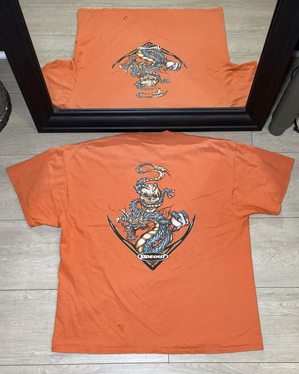 Y2K 2000s Side Out Skull & Dragon Logo Spellout Shirt