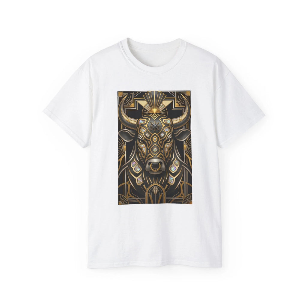 Ornate Golden Bull Tee | Geometric Bull Head Design