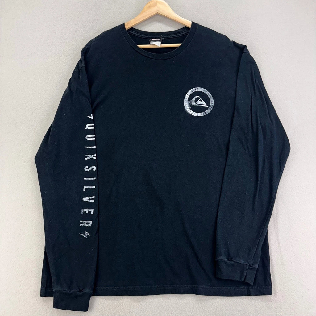 Vintage Quiksilver Long Sleeve T-Shirt Mens XL Black Y2K Surf Skate Snowboard