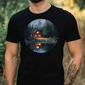Mens Lake Cabin Pixel Art Motif Cotton T-Shirt Size XS to 5XL