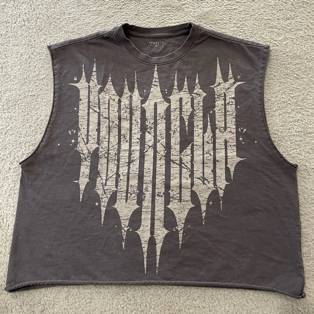YoungLA Revenge Crop Cut Off Tank Mens 2XL Gray Sleeveless Muscle Boxy Y2K 3021