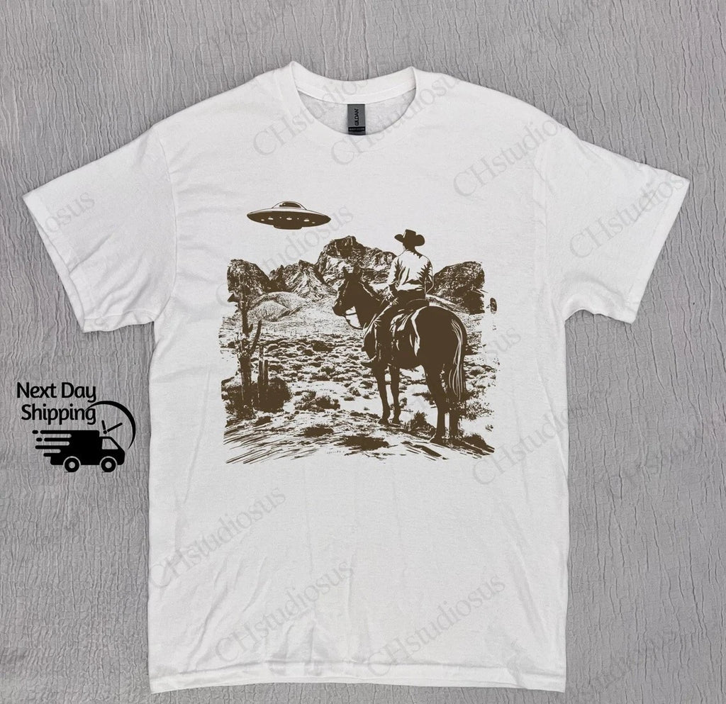 Western Cowboy UFO Tshirt, Vintage Cowboy Alien T-shirt, Vintage 90s Shirt