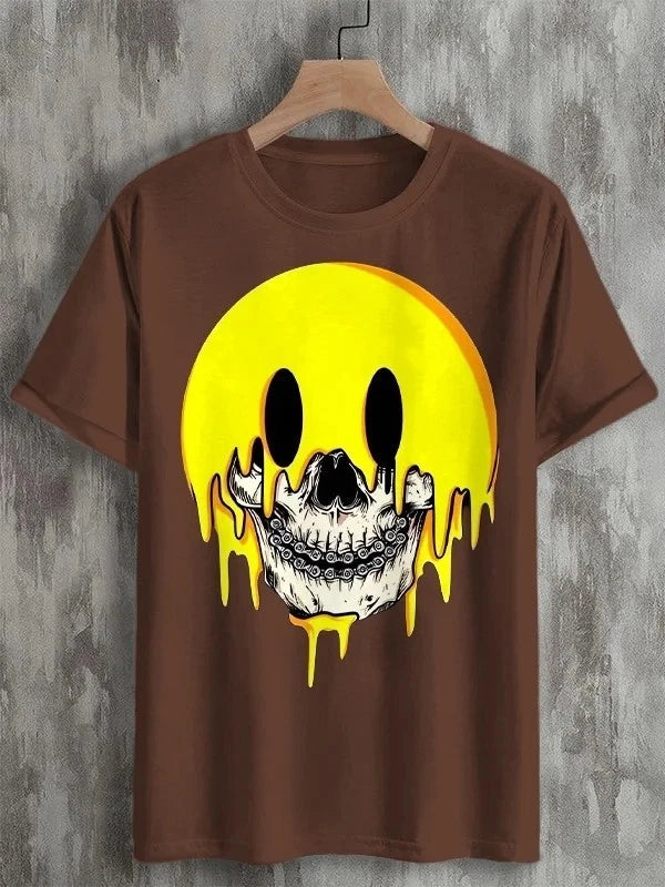 Melting Smile Skull Drip Dark Aesthetic Graphic T-shirt
