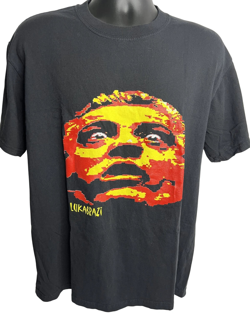 Lukabrazi Shirt Mens Large Black Graphic Face Art Tee Streetwear Artist Pop