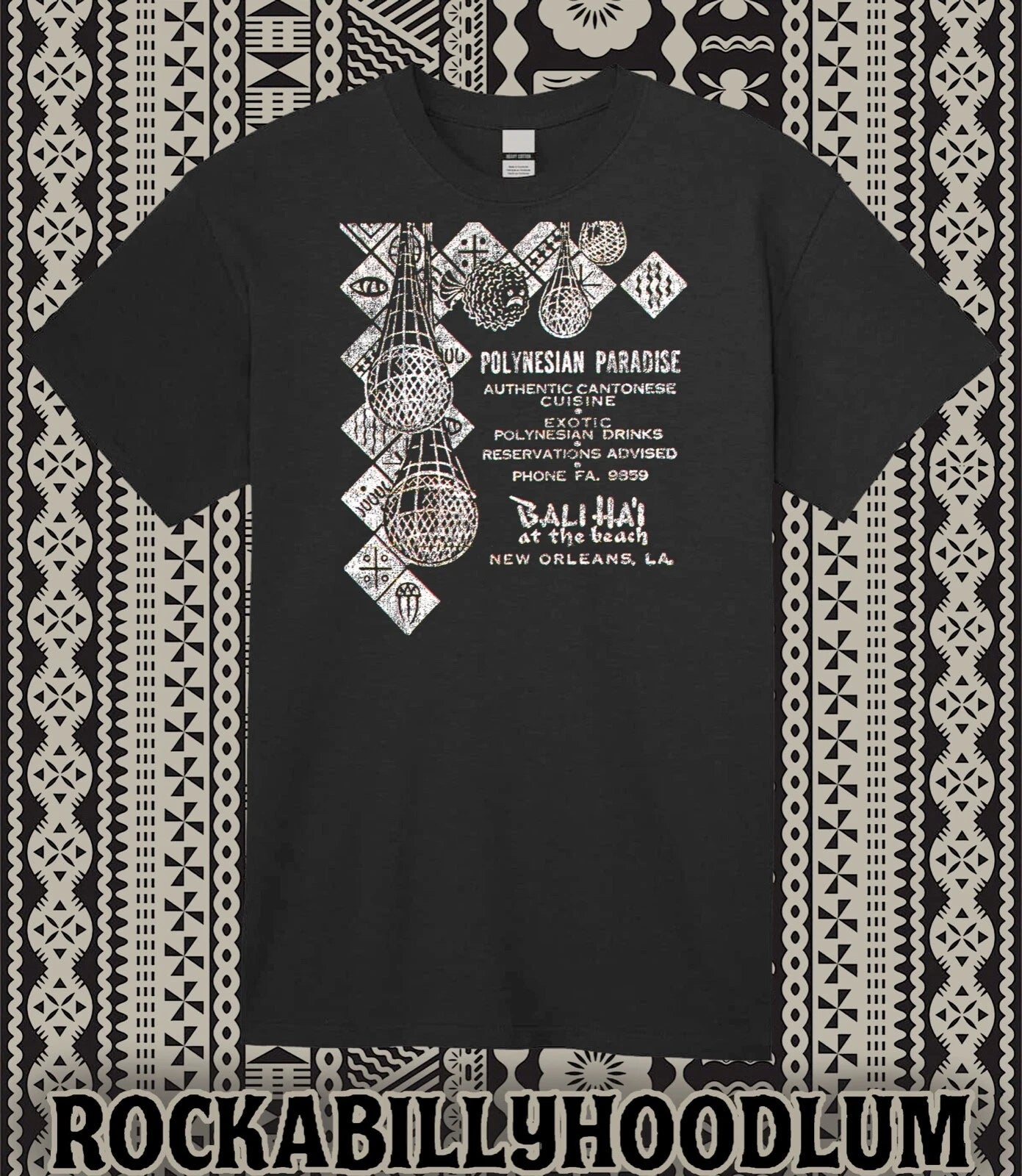 Retro Tiki Art Tee T Shirt Polynesian Bali Hai New Orleans LA Bar Restaurant