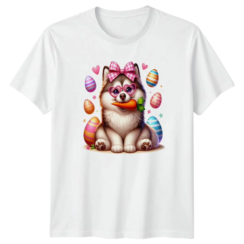 Cute Fluffy Puppy Dog Wearing Womens T-Shirt Husky Dog Lover Easter Gift For Her