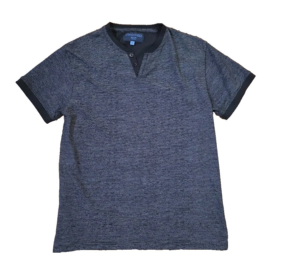 Straight Faded NewYork Men's Medium Short Sleeve V Neck Shirt Black